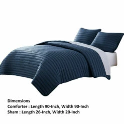 Buy 🤩 Benzara Cabe 3 Piece Queen Comforter Set, Polyester Puffer Channel Quilt, Navy Blue 👏 -Benzara Sales Store unnamed file 958