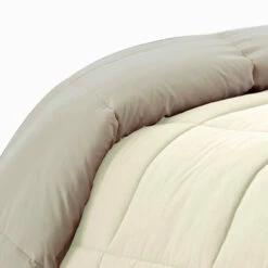 Discount 🎁 Benzara Beth Reversible Microfiber King Comforter, Squared Stitching, Ivory, Beige 🥰 -Benzara Sales Store unnamed file 966