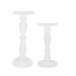 Best deal ✔️ Benzara Qui 14, 11 Inch Candle Holders, White Turned Pedestal Glass, Set Of 2 ⭐