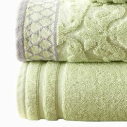 Discount 🔥 Benzara Noa 6 Piece Soft Egyptian Cotton Towel Set, Solid Damask Trim, Green 👏 -Benzara Sales Store unnamed file 978
