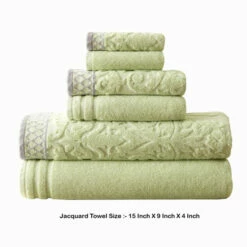 Discount 🔥 Benzara Noa 6 Piece Soft Egyptian Cotton Towel Set, Solid Damask Trim, Green 👏 -Benzara Sales Store unnamed file 979